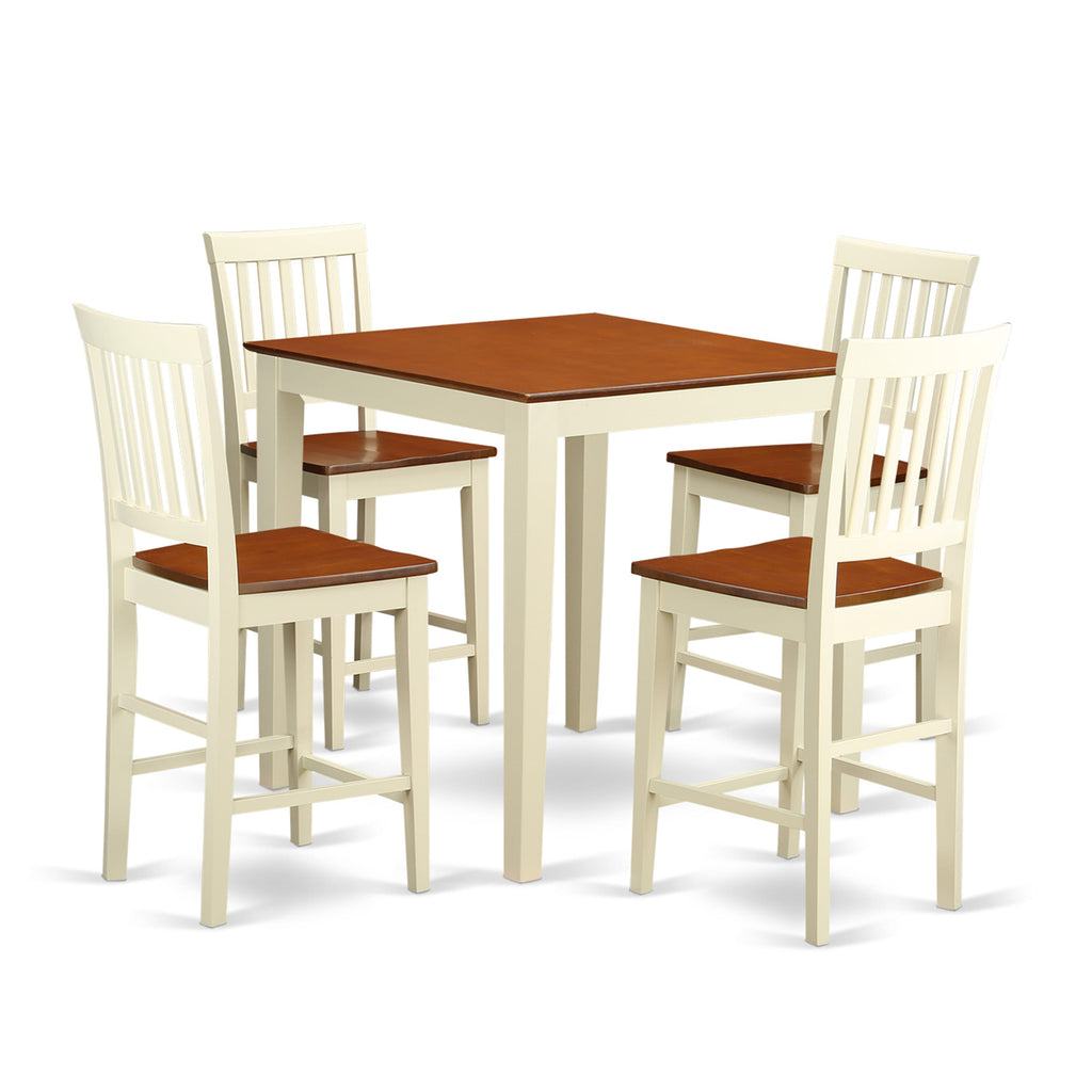 VERN5-ITV-1 5 Piece Square Dining Counter Set with 36x36 Inch Table & 4 Cherry Finish Chairs, Buttermilk