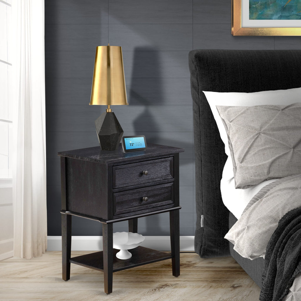 VL-06-GP Stylish Valencia Rectangle Side Table with Two Drawers for Bedroom, 16x22 in Black Finish