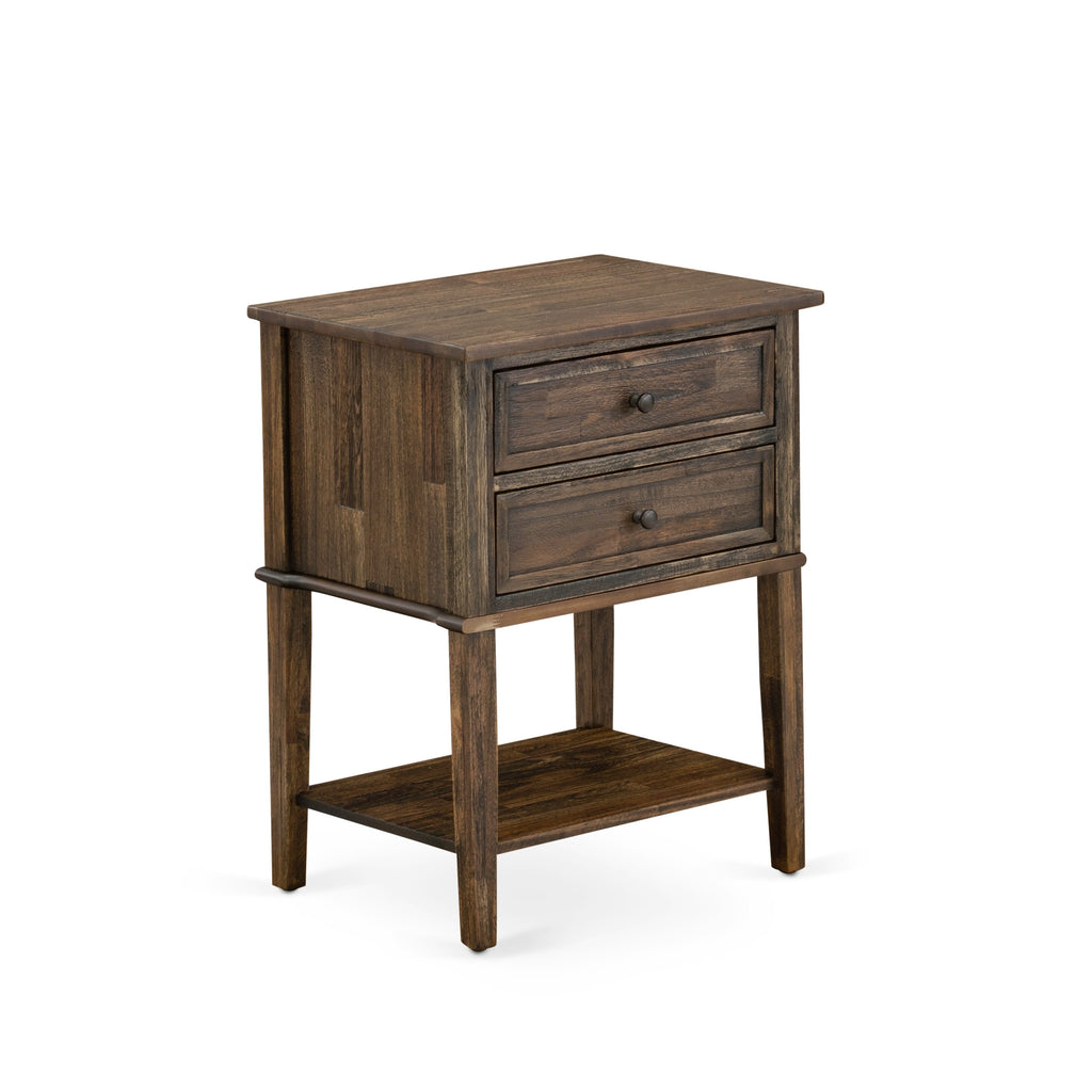 VL-07-B1 Rustic Valencia Nightstand - Rectangular Two-Drawer Bedside Table for Bedrooms, 16x22, Distressed Finish in Jacobean