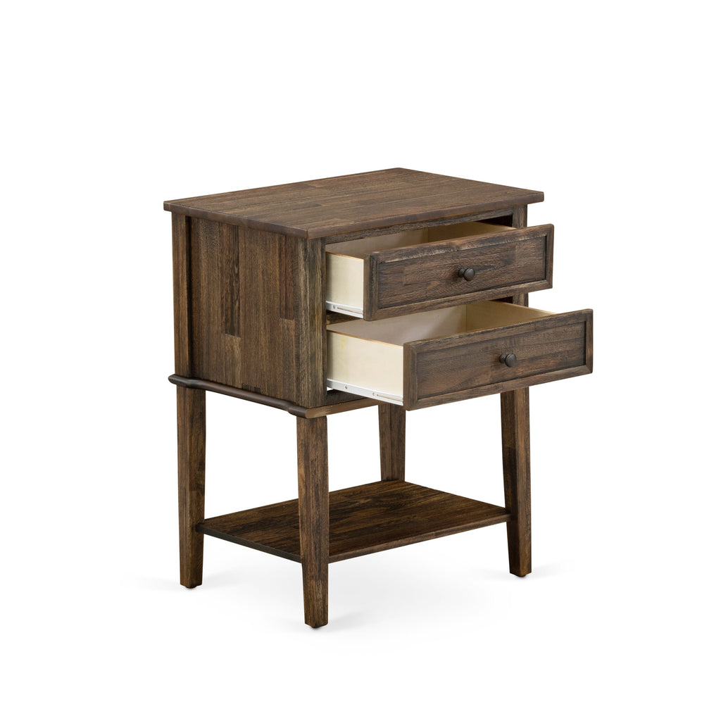 VL-07-B1 Rustic Valencia Nightstand - Rectangular Two-Drawer Bedside Table for Bedrooms, 16x22, Distressed Finish in Jacobean