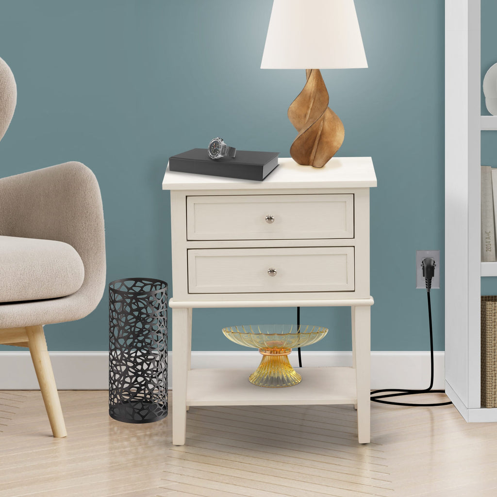 VL-0C-RH Valencia Nightstand - Rectangle End Table with 2 Drawers, Wirebrushed Buttercream, 16x22