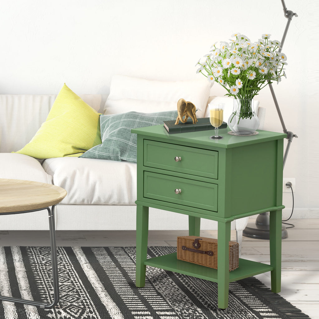 Stylish Clover Green Bedroom Table VL-12-VT with Two Drawer Storage, 16x22 Dimensions