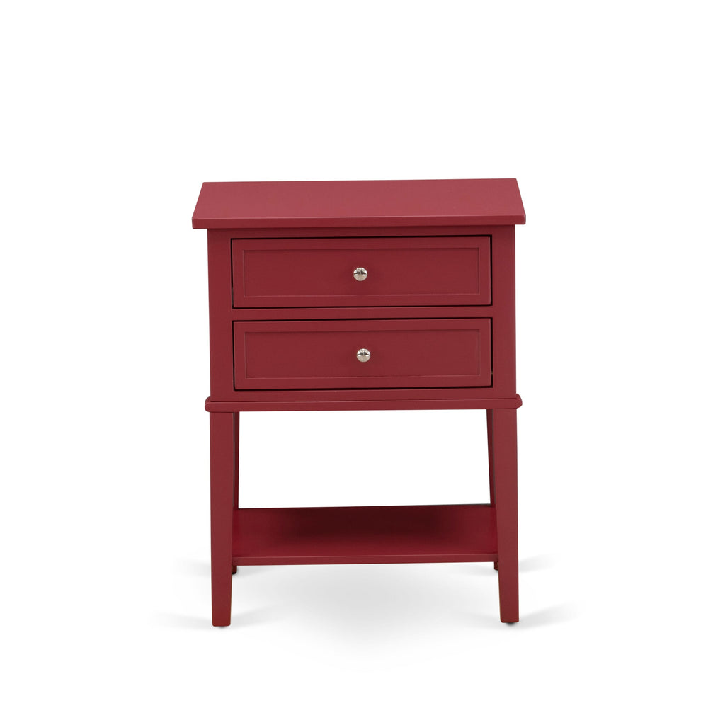Rectangle Modern VL-13-J0 Nightstand with Two Drawers, 16x22 Inch, in Burgundy for Bedroom Comfort