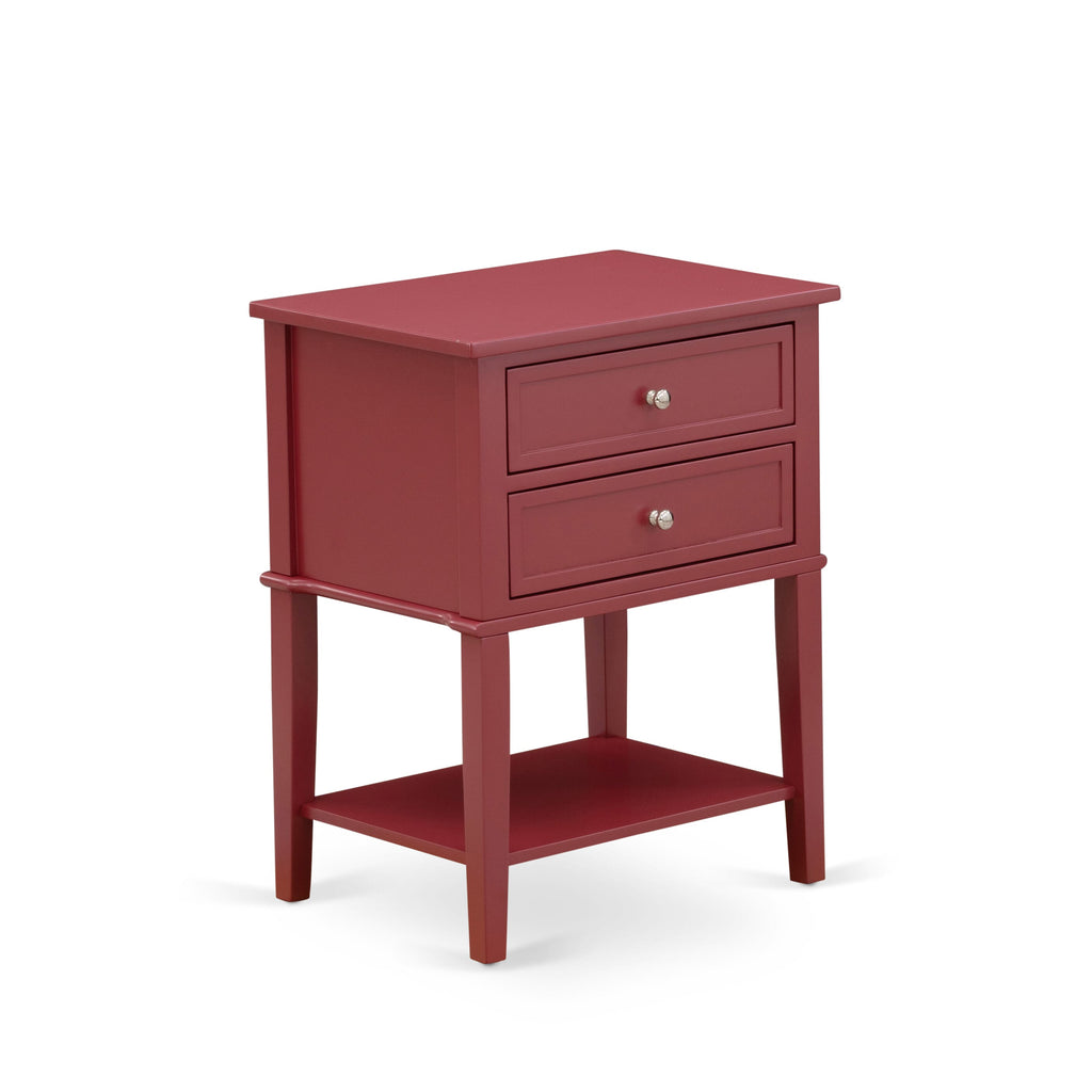 Rectangle Modern VL-13-J0 Nightstand with Two Drawers, 16x22 Inch, in Burgundy for Bedroom Comfort