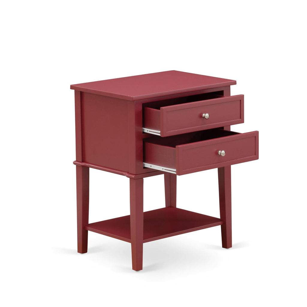 Rectangle Modern VL-13-J0 Nightstand with Two Drawers, 16x22 Inch, in Burgundy for Bedroom Comfort