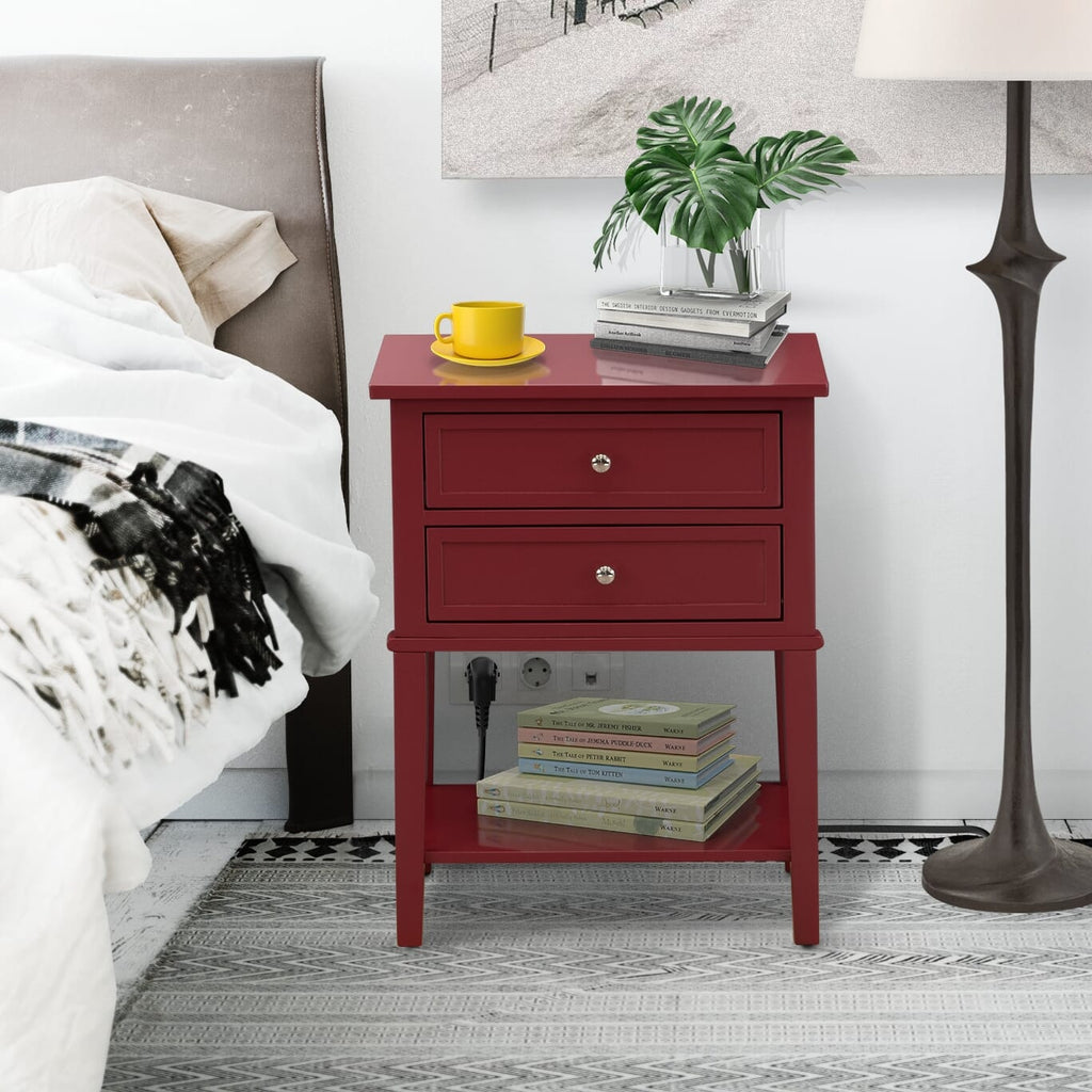 Rectangle Modern VL-13-J0 Nightstand with Two Drawers, 16x22 Inch, in Burgundy for Bedroom Comfort