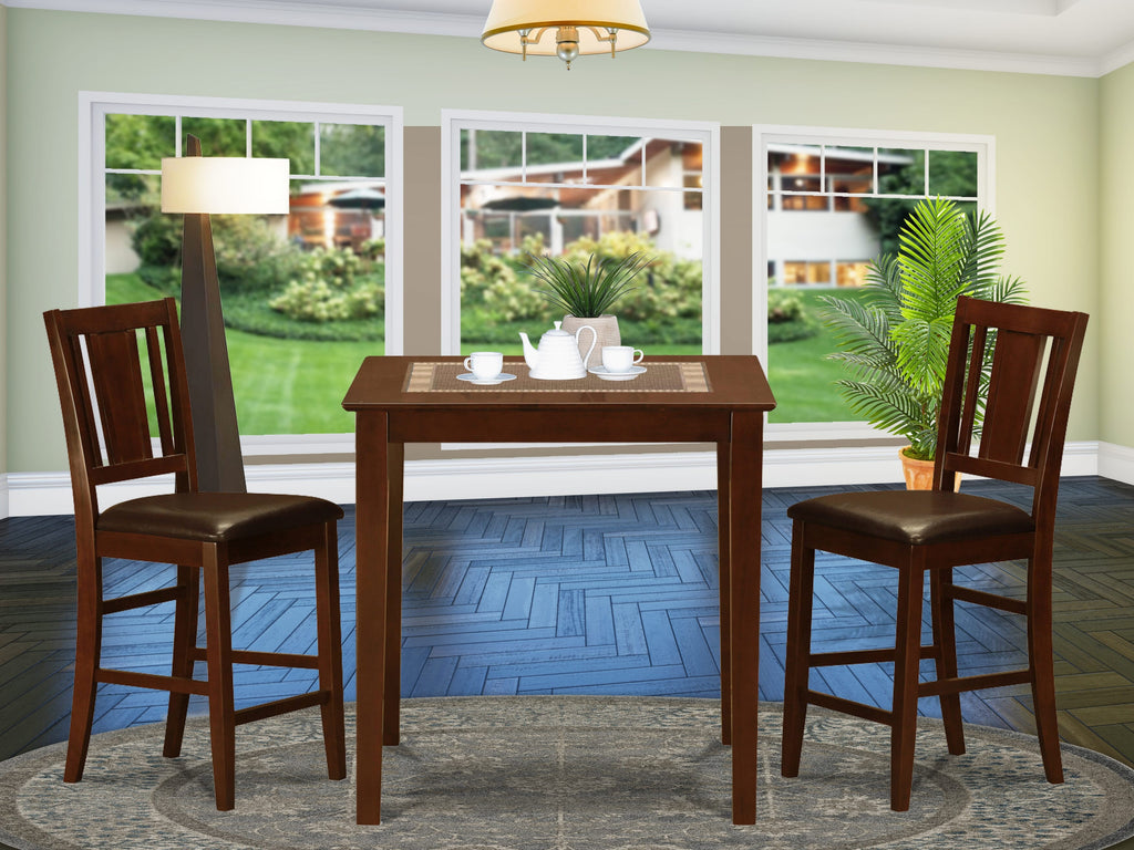 VNBU3-BY7-KH 3 Piece High-Top Dining Set for Compact Areas with Square Table & 2 Leather-Look Chairs, 36x36, Deep Brown Finish
