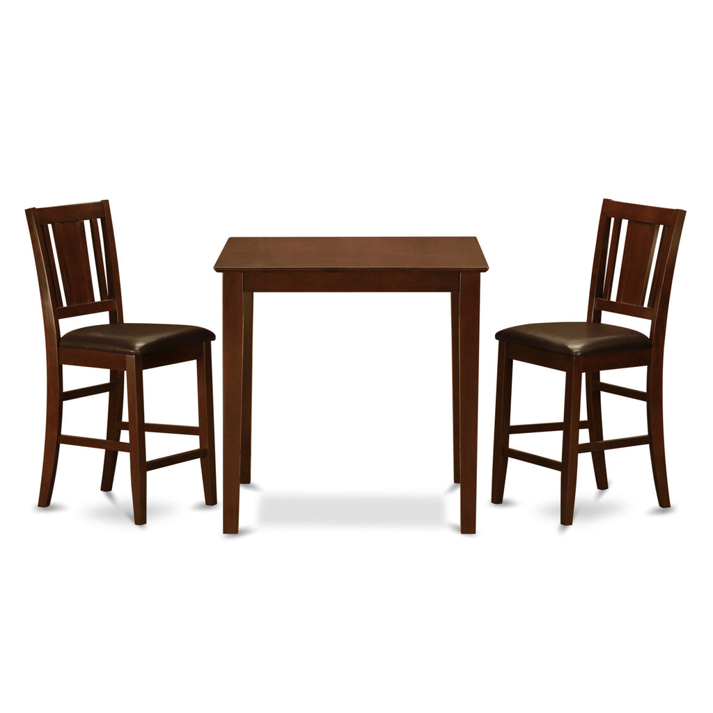 VNBU3-BY7-KH 3 Piece High-Top Dining Set for Compact Areas with Square Table & 2 Leather-Look Chairs, 36x36, Deep Brown Finish