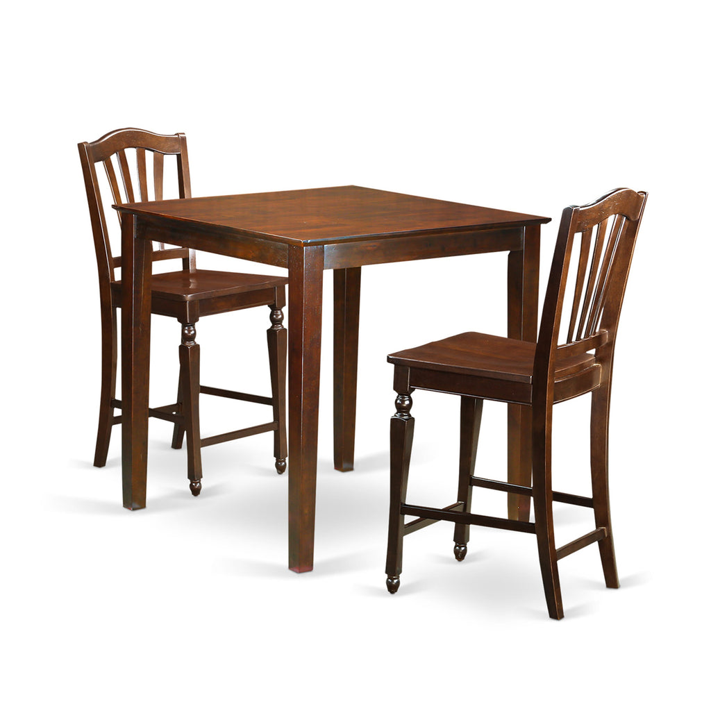 VNCH3-UYU-I 3 Piece Mahogany Bistro Set for Cozy Nooks, Includes 36x36 Inch Pub Table & 2 Chairs