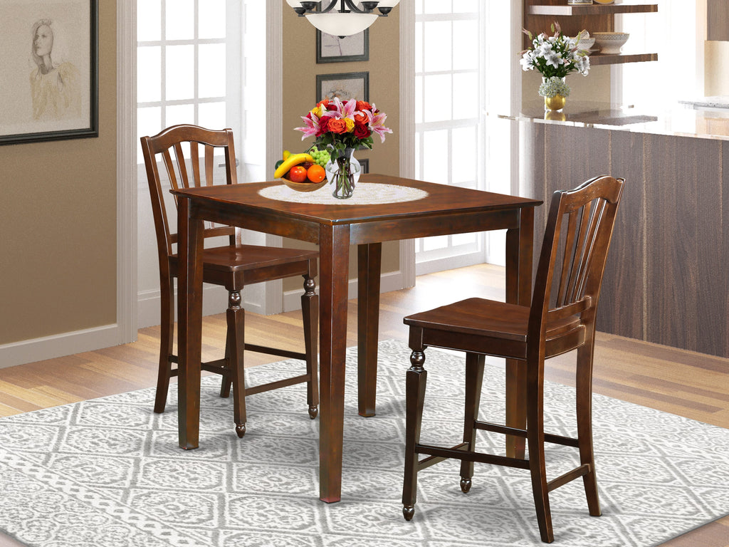 VNCH3-UYU-I 3 Piece Mahogany Bistro Set for Cozy Nooks, Includes 36x36 Inch Pub Table & 2 Chairs