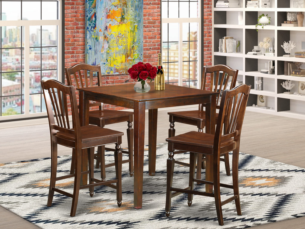 VNCH5-RY1-S 5-Piece Dining Set Square Table and 4 Chairs, Counter Height Design, 36x36 Compact Size