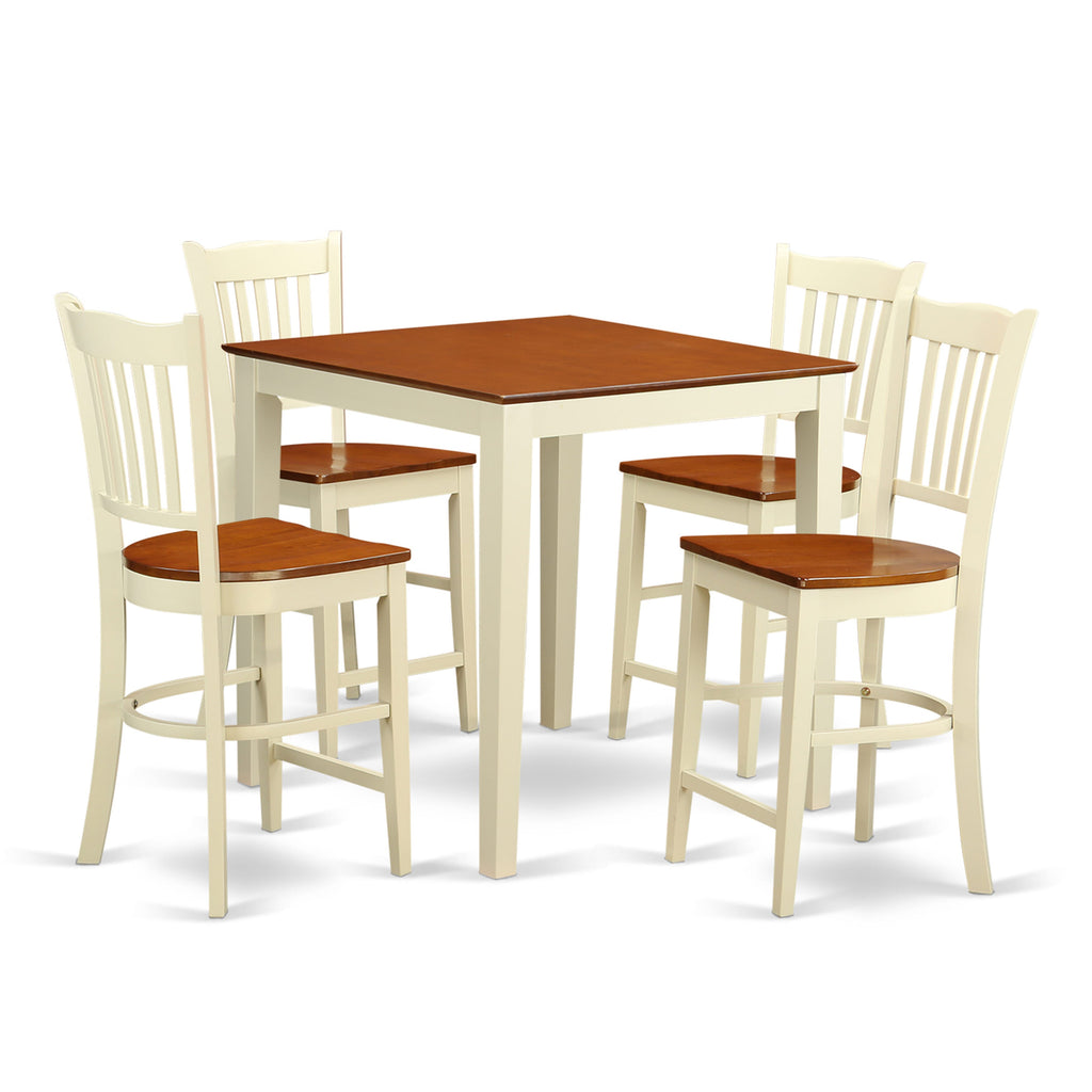 VNGR5-79K-0 5-Piece Counter Dining Collection with Square Table and 4 Chairs, Compact 36x36, Buttermilk Cherry Highlights