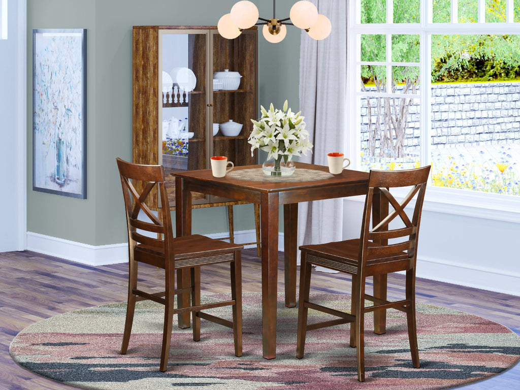 VNQU3-0C1-C 3 Piece Cafe Table Set with 2 Robust Seating - Perfect for Limited Areas, 36 Square Table, Rich Wood Finish