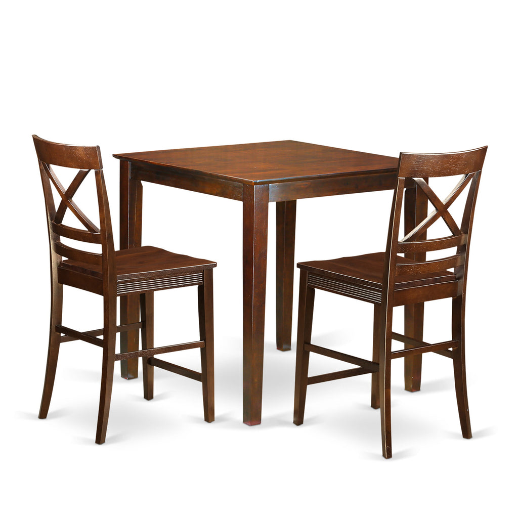 VNQU3-0C1-C 3 Piece Cafe Table Set with 2 Robust Seating - Perfect for Limited Areas, 36 Square Table, Rich Wood Finish