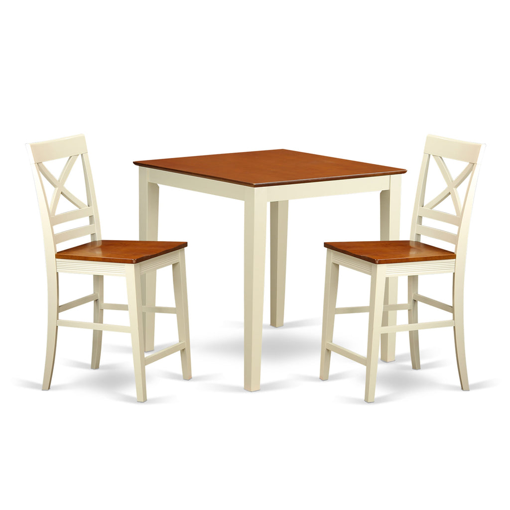 VNQU3-O0Q-Z 3-Piece Counter Height Dining Set with Square Table & 2 Chairs in Buttermilk Cherry Finish