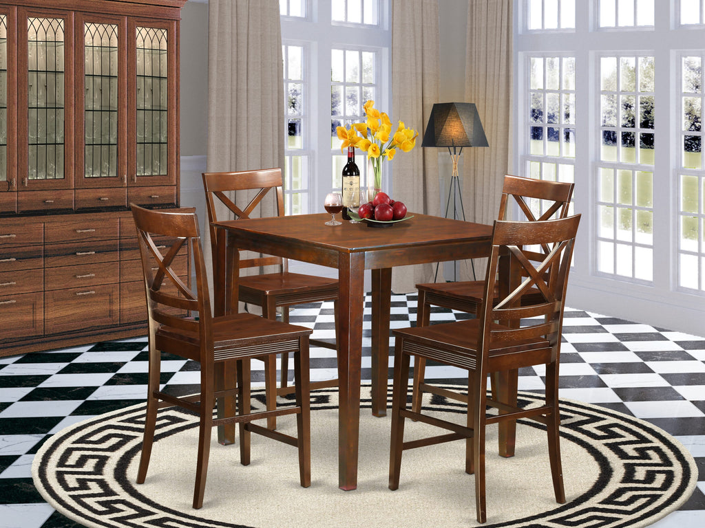 VNQU5-PR9-5 Elegant Mahogany Square Dining Set with Four Cozy Chairs - 5 Piece High Table Suite