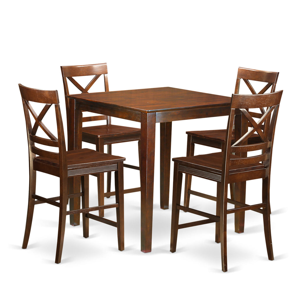 VNQU5-PR9-5 Elegant Mahogany Square Dining Set with Four Cozy Chairs - 5 Piece High Table Suite