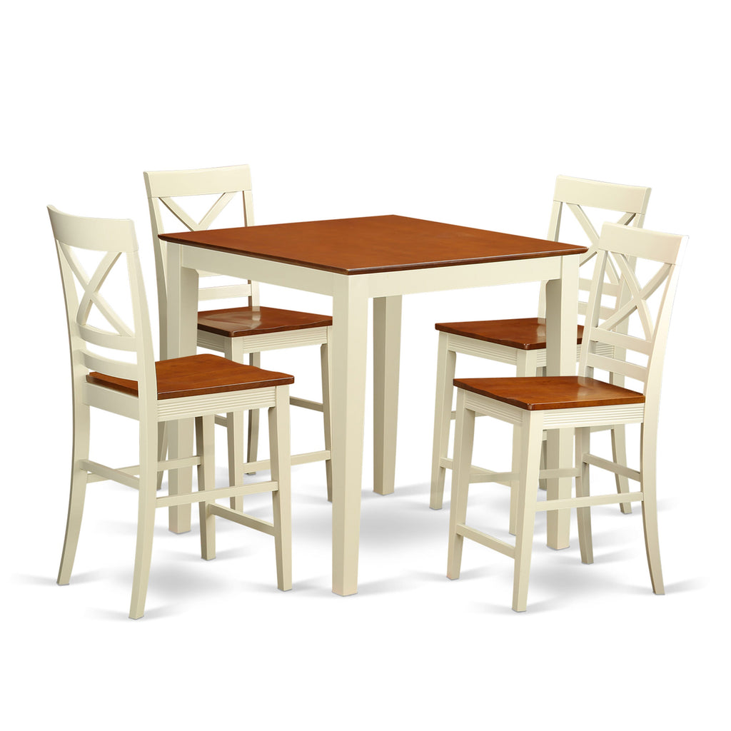 VNQU5-HUB-Z 5 Piece Kitchen Counter Collection with Square Dining Table and 4 Chairs in Buttermilk & Cherry