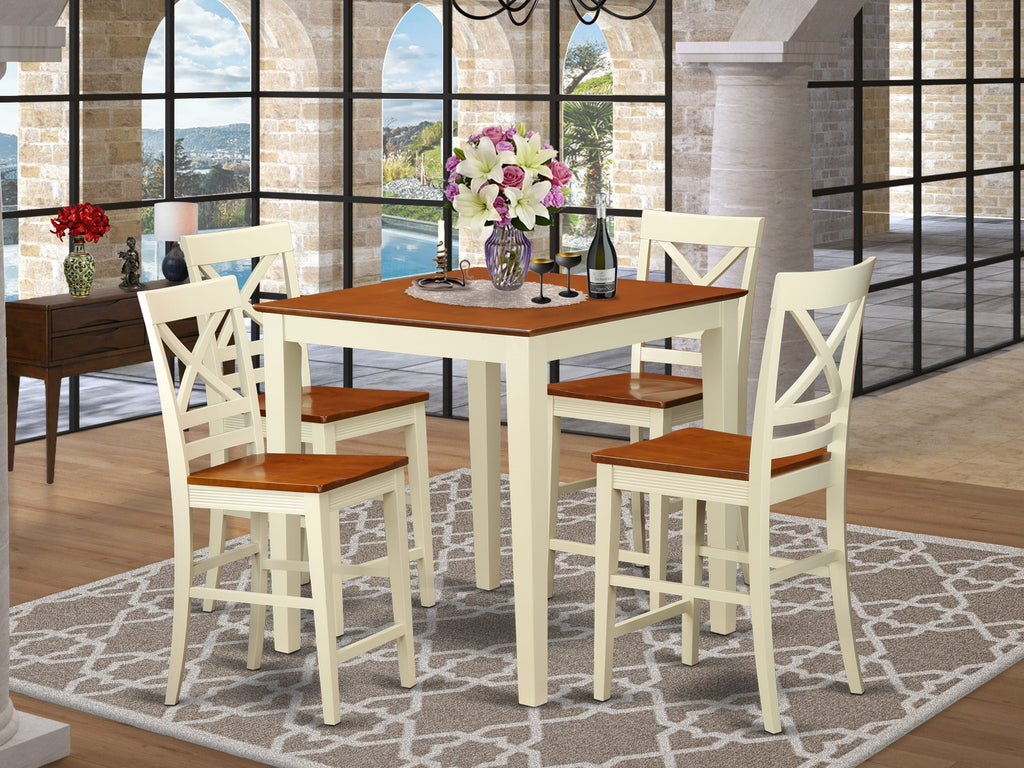 VNQU5-HUB-Z 5 Piece Kitchen Counter Collection with Square Dining Table and 4 Chairs in Buttermilk & Cherry
