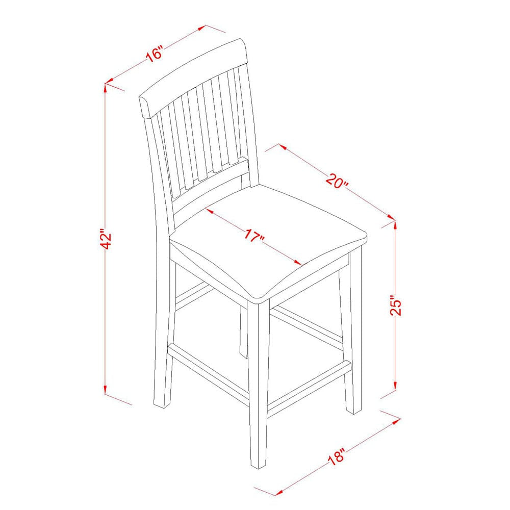 BUVN5-WCF-A 5-Piece Pub Set with High Table and 4 Upholstered Chairs, 30x48 Inch, Rich Wood Finish