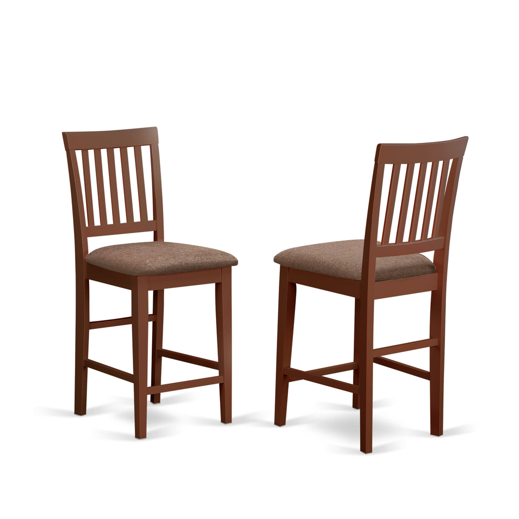 VNS-MBA-8 Elegant Vernon Mahogany Bar Stools Set Linen Upholstered Counter Height Chairs for Pub Dining