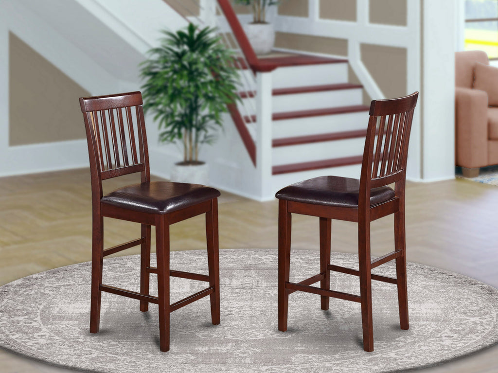 VNS-MDR-LZ Vernon Set of 2 Mahogany Counter Stools with Faux Leather