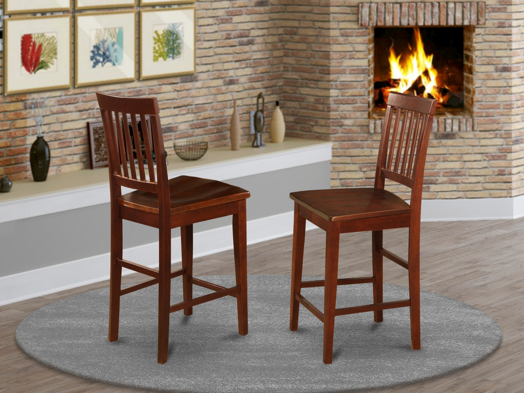 VNS-M13-N Vernon Counter Stools Set - Modern Pub Wooden Chairs, Mahogany Finish, Pair