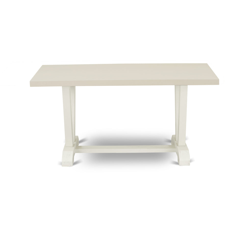 V026GUQZZ-M Elegant 7-Piece Dining Ensemble with Modern V-Leg Table and Plush Linen Seats, Multi-Color