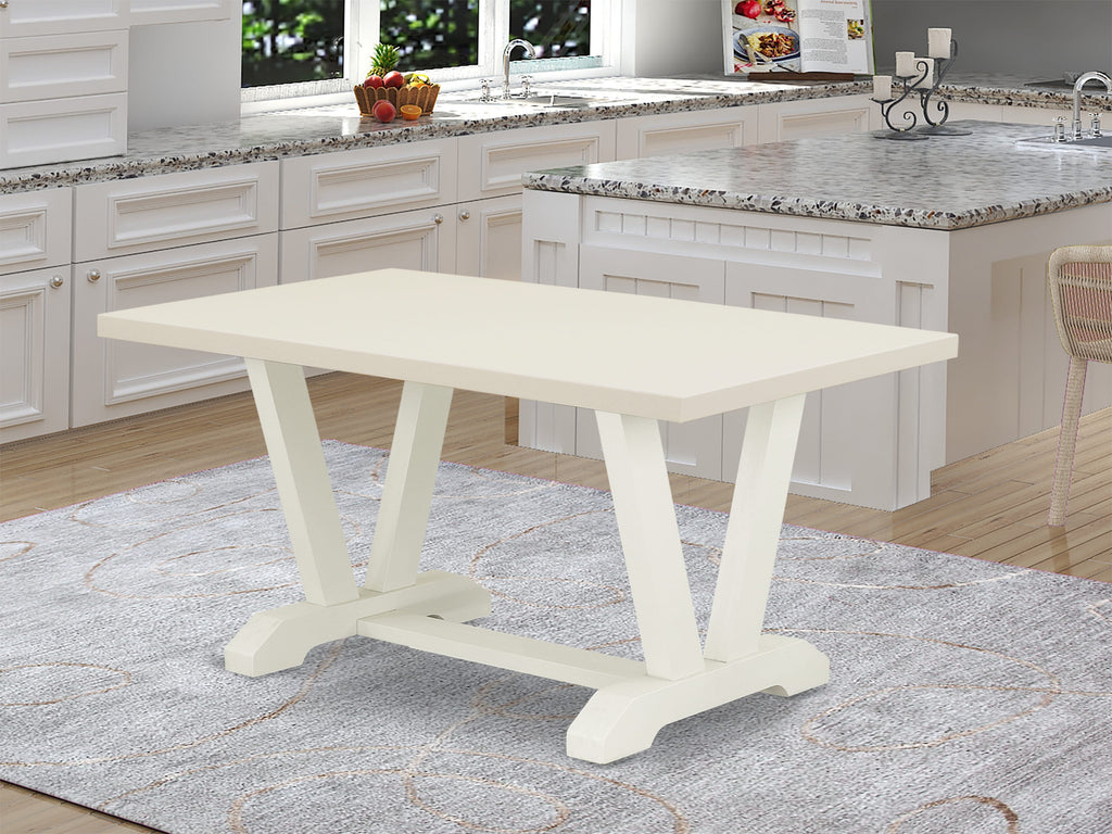 V026GUQZZ-M Elegant 7-Piece Dining Ensemble with Modern V-Leg Table and Plush Linen Seats, Multi-Color