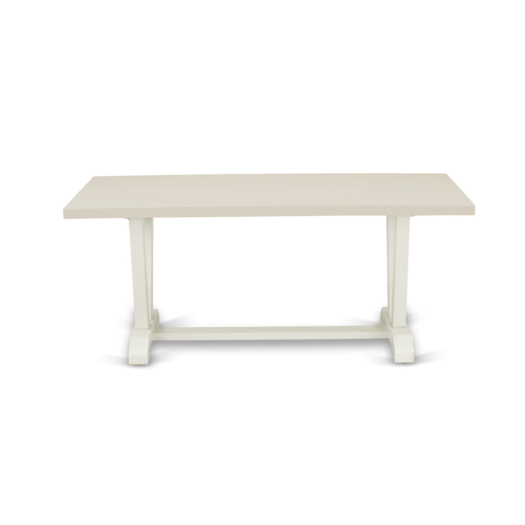 V027VMHKU-B 9-Piece Dining Ensemble V-Leg Rectangle Table and 8 Grey Fabric Parsons Chairs, 40x72 Multi-Hue