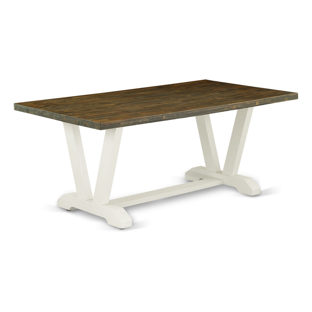 7-Piece Dining Ensemble V077LX713-K with V-Legged Table & Shitake Fabric Seats - Multi-Color Elegance
