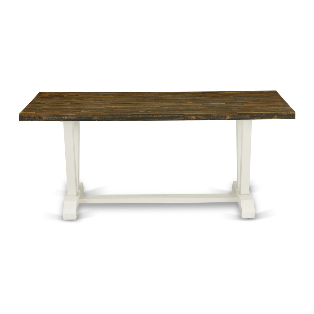 5-Piece Dining Set V077EDGDK-W Rectangle Table with V-Legs and 4 Upholstered Parsons Chairs