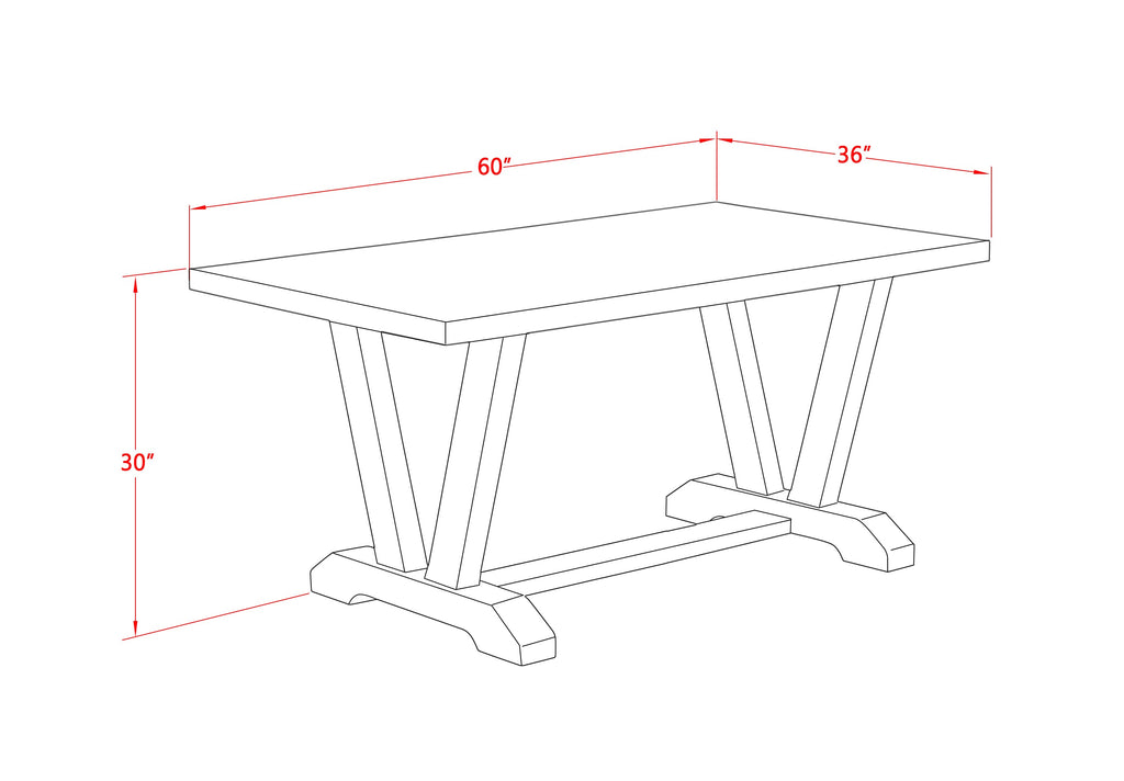 VT1S4 V-Style Mid-Century Modern Dining Table with Rectangular Board and Chic Legs, 36x60 Inch, Multi-Color