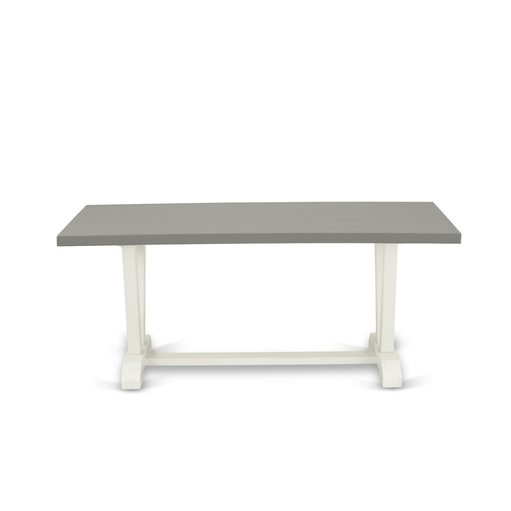 V097DNOWI-H Dining Set 6-Piece Set with Rectangular Table, V-Legs, 4 Linen Chairs, and Bench, Multi-Hue Bliss