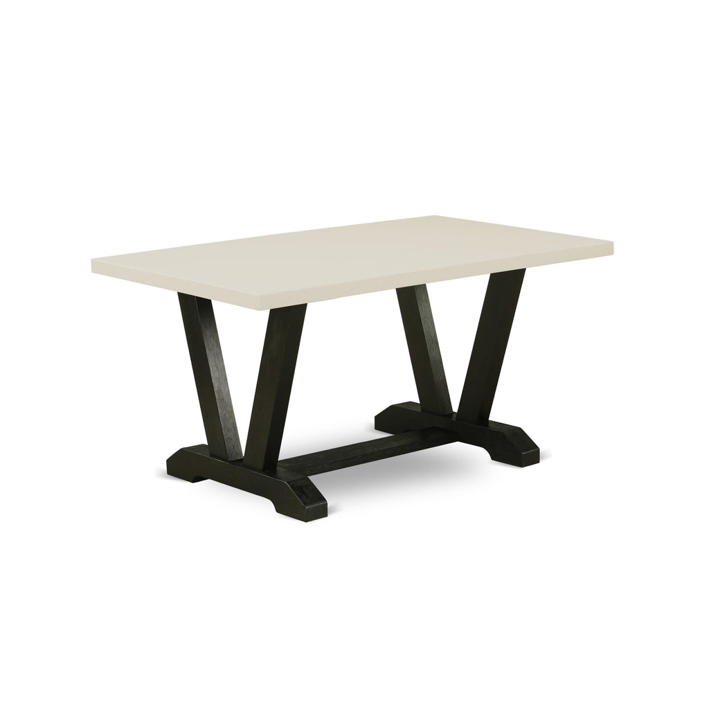 V626M7Z35-W 7-Piece Dining Ensemble with V-Leg Table and Gotham Grey Linen Chairs for a Sophisticated Touch, Multi-Color