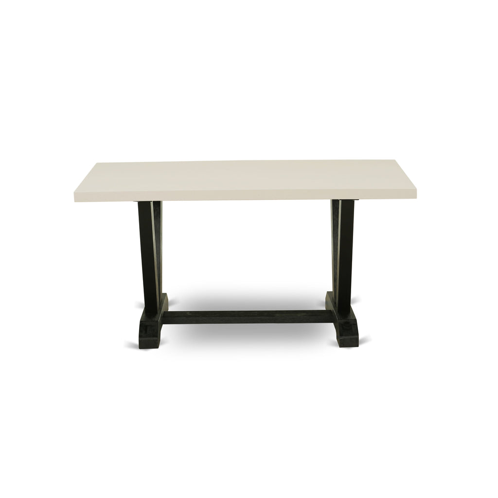 V2-622 3-Piece Dining Set Rectangular Table with V-Legs and Two Benches, 36x60 Inch, Multi-Hues