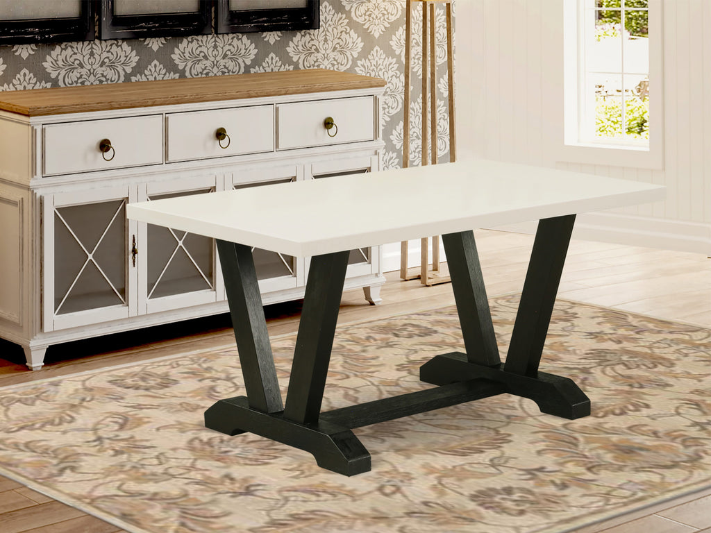 V626M7Z35-W 7-Piece Dining Ensemble with V-Leg Table and Gotham Grey Linen Chairs for a Sophisticated Touch, Multi-Color