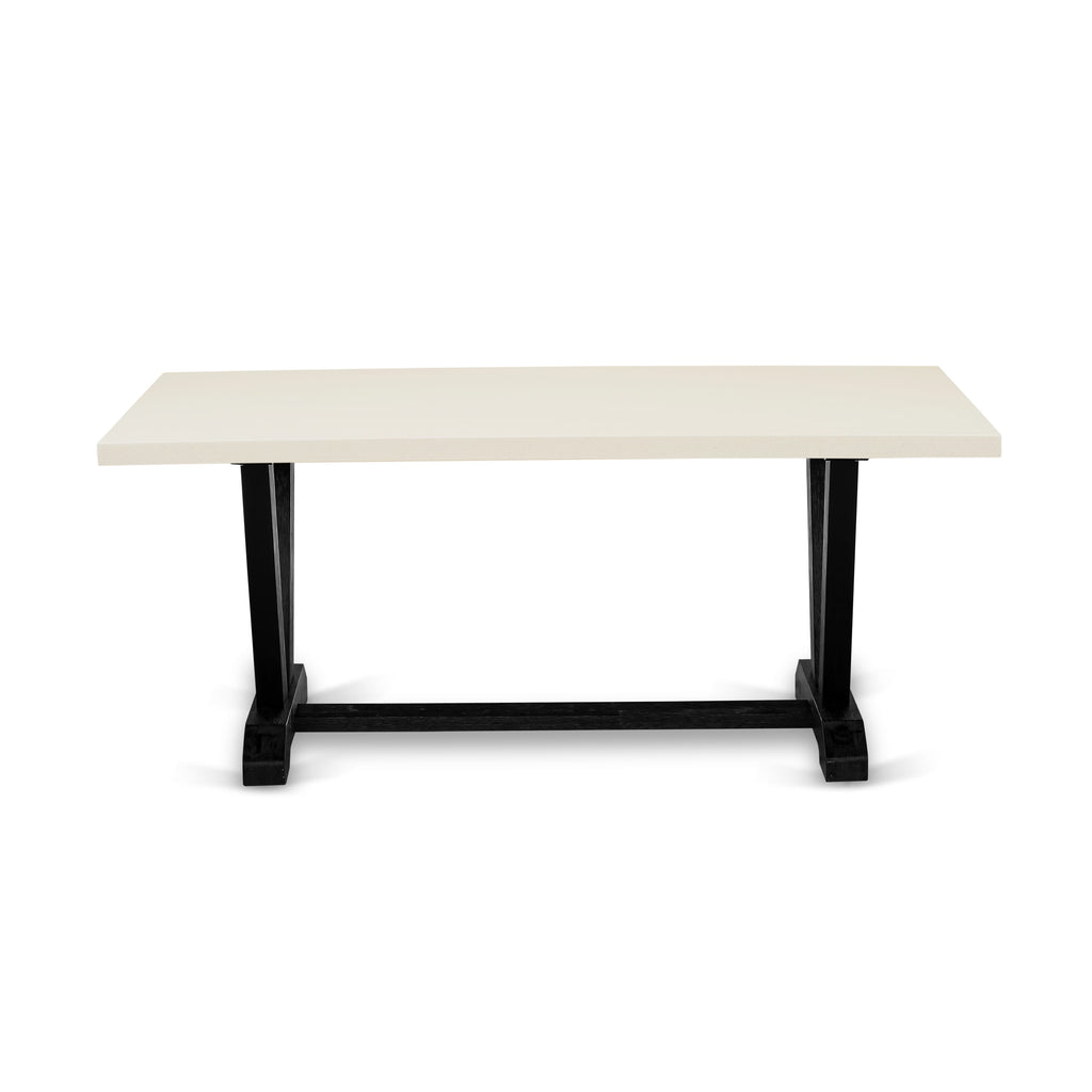 V627VUE46-R| Dining Ensemble for 6 Rectangle Table with V-Shaped Supports, 4 Gotham Linen Chairs & Bench, 40x72