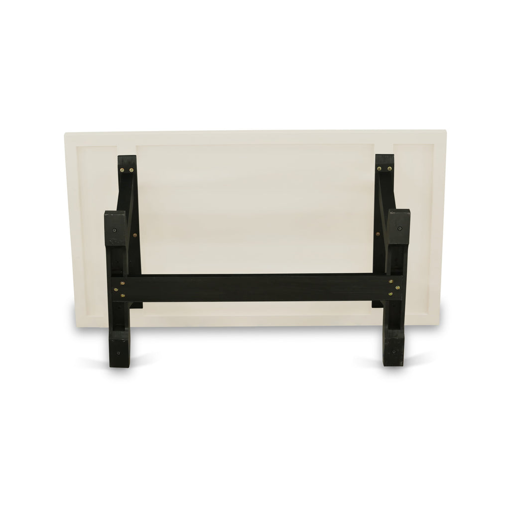 V627XO1QX-V 6-Piece Dining Set White Table & Bench with Black Chairs featuring Linen Fabric in Wire-Brushed Finish