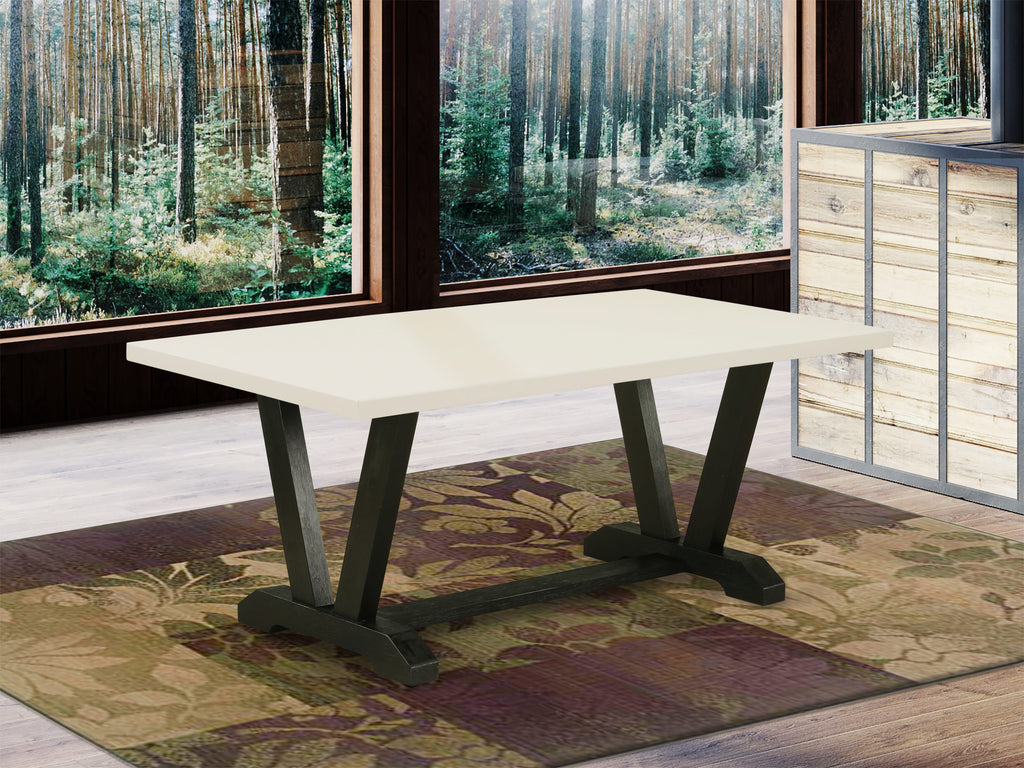 V627VUE46-R| Dining Ensemble for 6 Rectangle Table with V-Shaped Supports, 4 Gotham Linen Chairs & Bench, 40x72