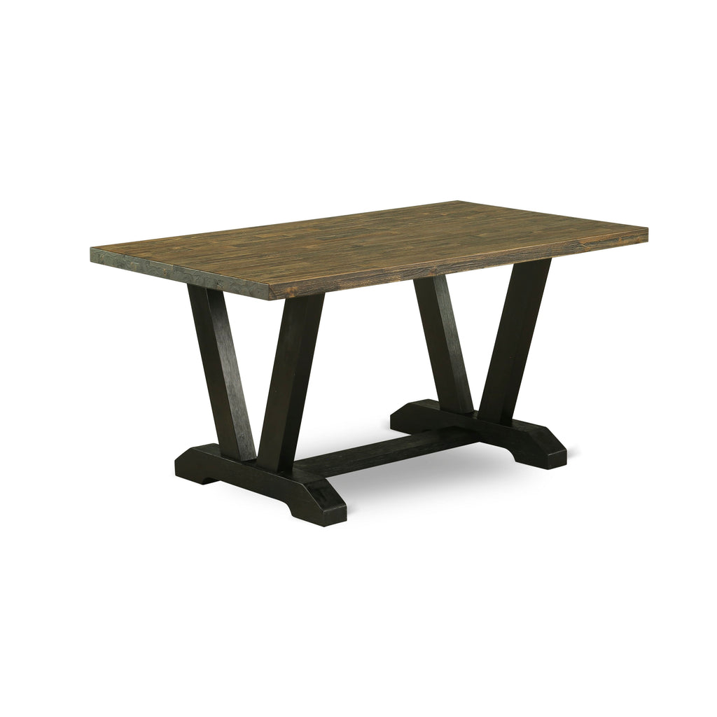 V2-67S Compact 3-Piece Dining Ensemble Rectangle Table with V-Legs & Dual Benches, Multi-Hued