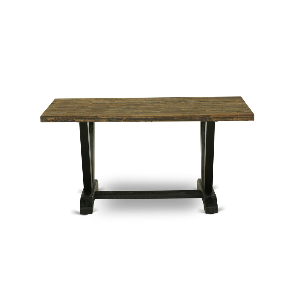 V2-67S Compact 3-Piece Dining Ensemble Rectangle Table with V-Legs & Dual Benches, Multi-Hued