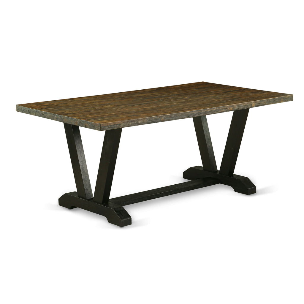 6-Piece Dining Ensemble with V-Design Rectangle Table & Dark Gotham Grey Chairs,  V677M3XEQ-M