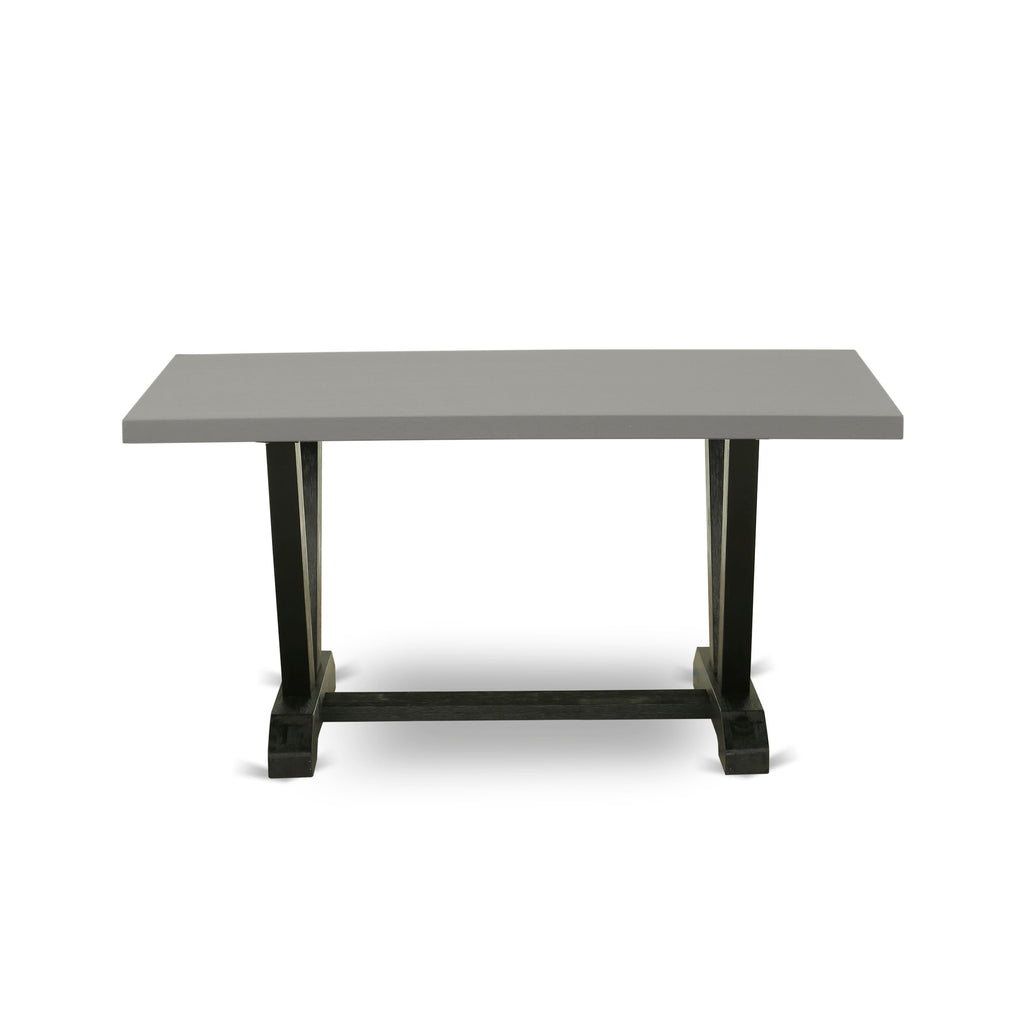 V696XEXS3-H 6-Piece Dining Ensemble Cement Top Table, Bench & Linen Chairs in Black Finish