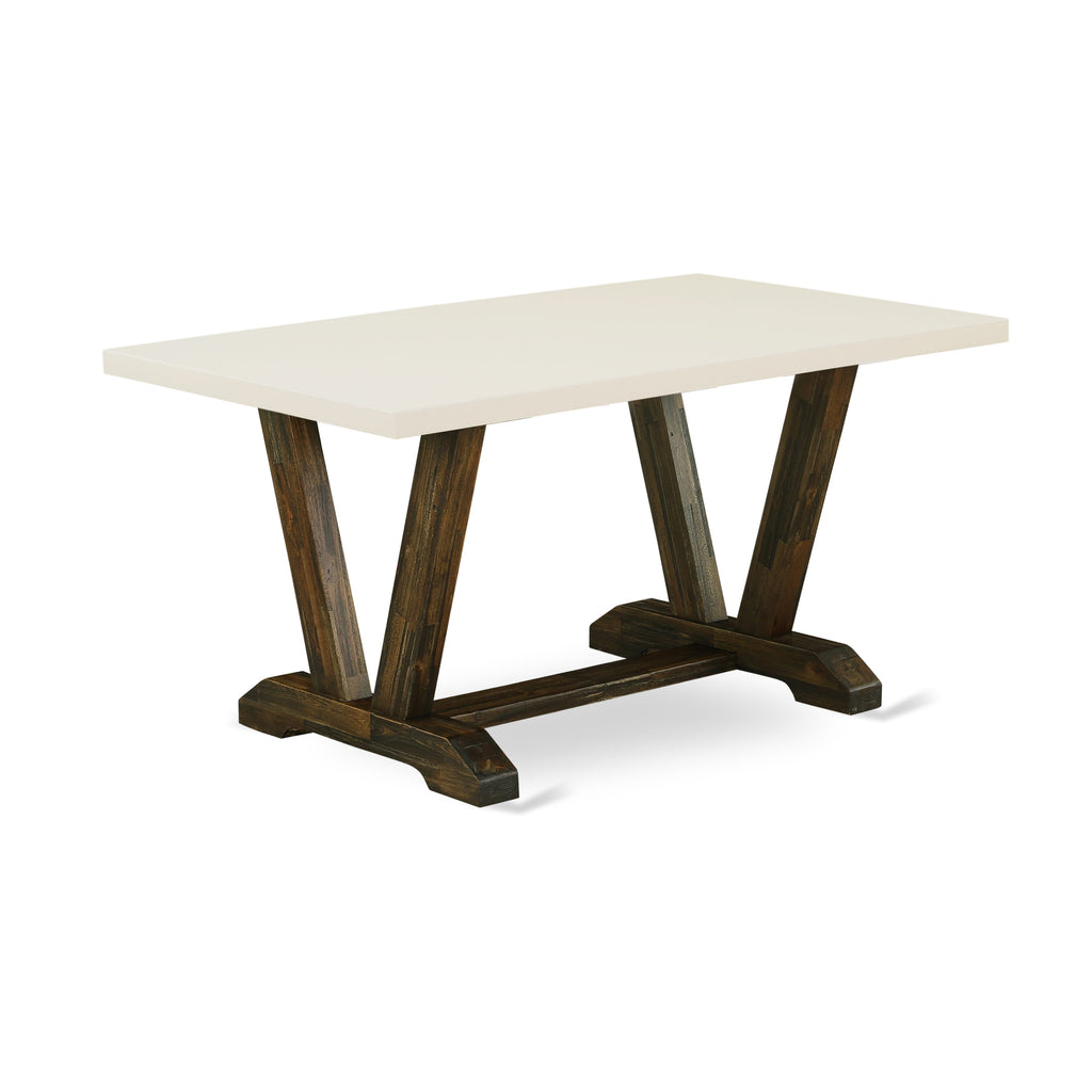 V-Leg Dining Set V726MHSYT-8 5-Piece Rectangle Table and Coffee Fabric Chairs Ensemble