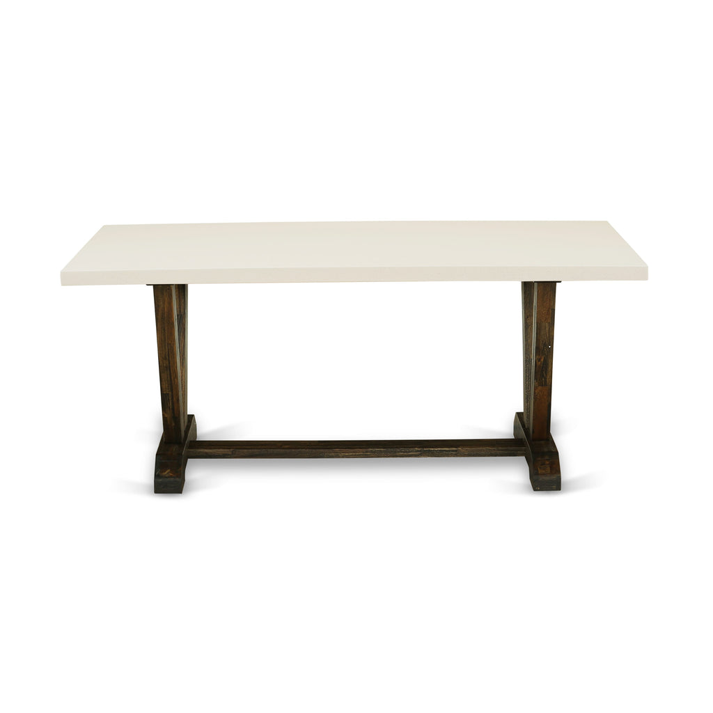 V2-724 3 Pc Compact Dining Ensemble Rectangular Table, V-Leg Design, & Dual Benches, Multi-Tone