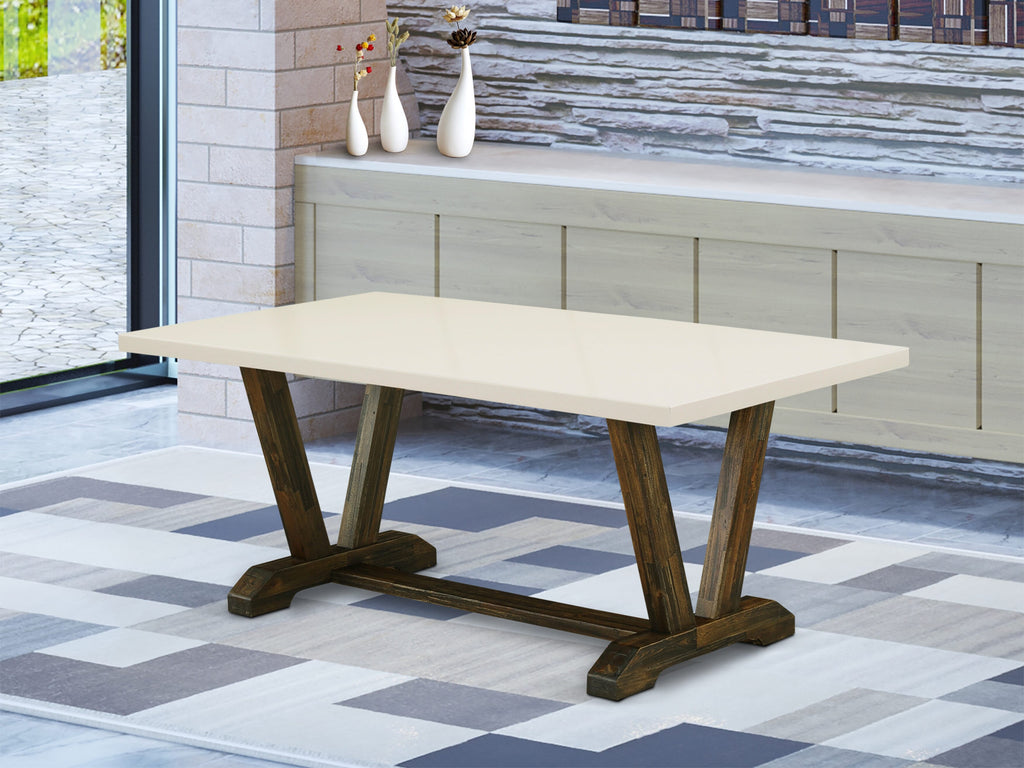 VTY3W Sleek Rectangular Dining Table with Designer Legs, 40x72 Multitone Top Surface