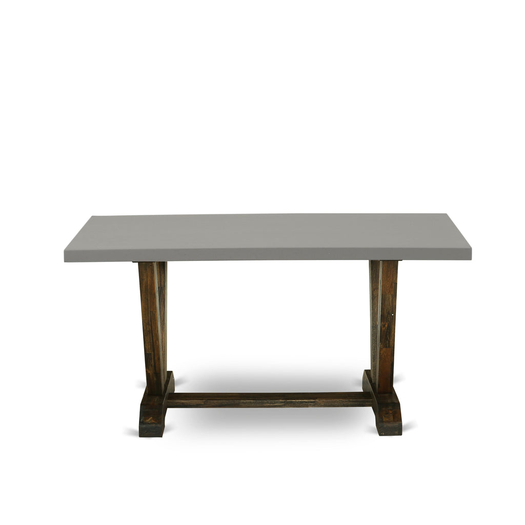 V796VRGAD-O 7-Piece Contemporary Dining Set Rectangular V-Leg Table with Six Blue Linen Chairs, Multi-Color