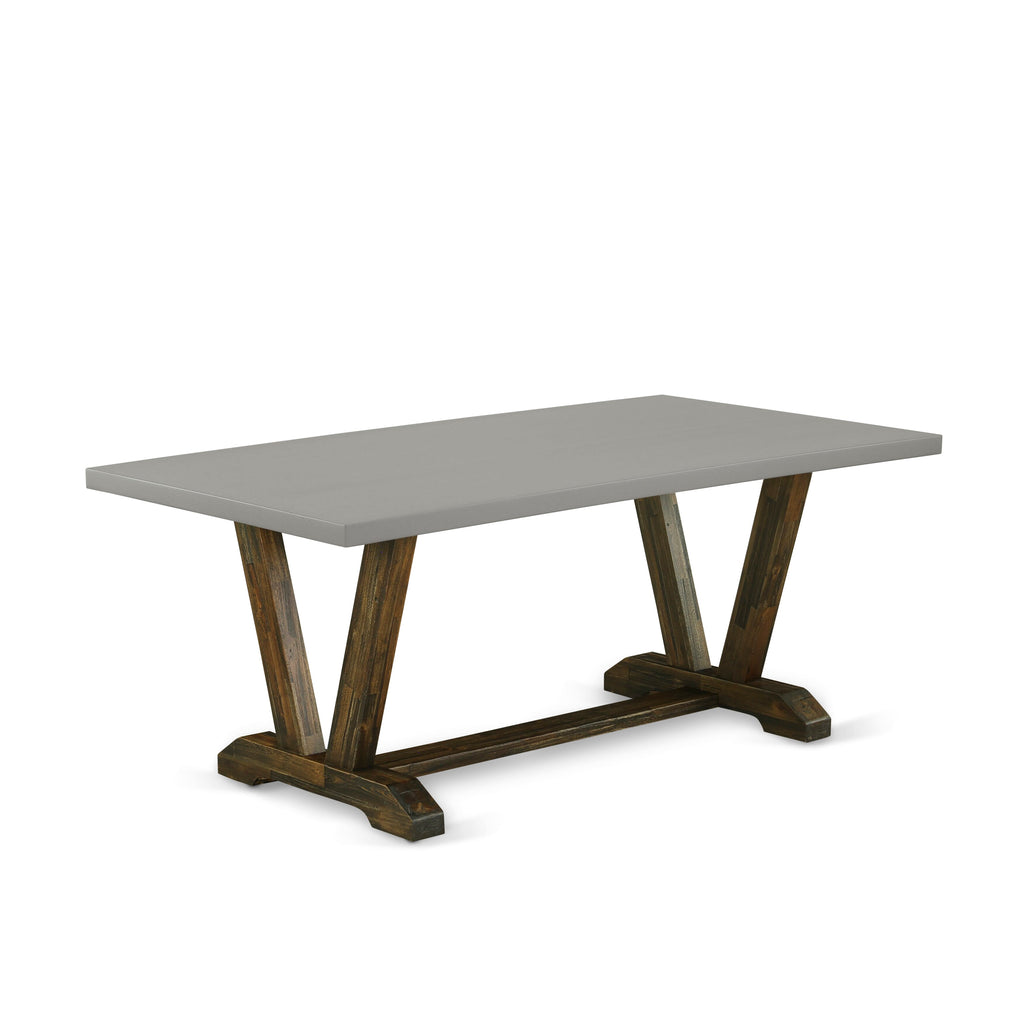 V797VDTF4-0 Stylish Rectangular Dining Table Set with V-Legs Includes 4 Blue Parson Chairs & a Bench, 40x72in