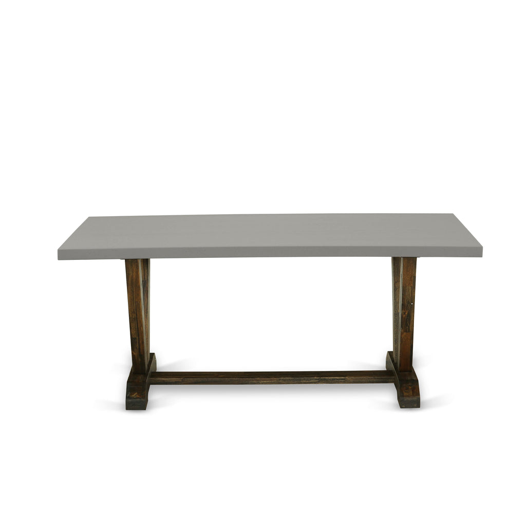 V797VDTF4-0 Stylish Rectangular Dining Table Set with V-Legs Includes 4 Blue Parson Chairs & a Bench, 40x72in